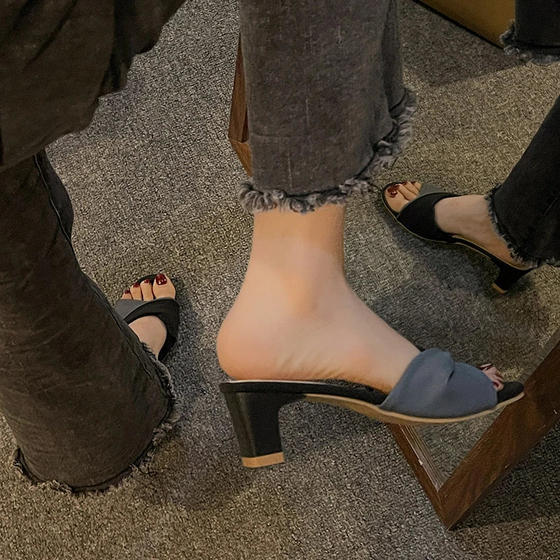 LBSFY -Summer Fashion Simple Ladies Slippers Dew Feet High Heels Solid Color Comfortable Casual SlippersFashion Slippers