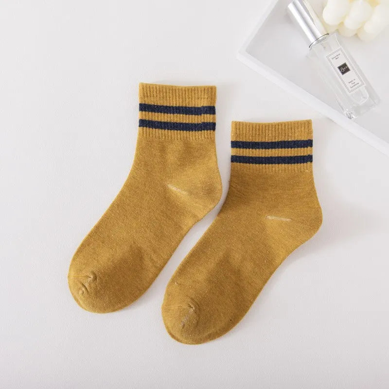 Lbsfy Women Stripes Socks For Girls Gift Autumn Winter Spring Cotton Ladies Middle Tube Short Crew Striped Socks Harajuku Streetwear