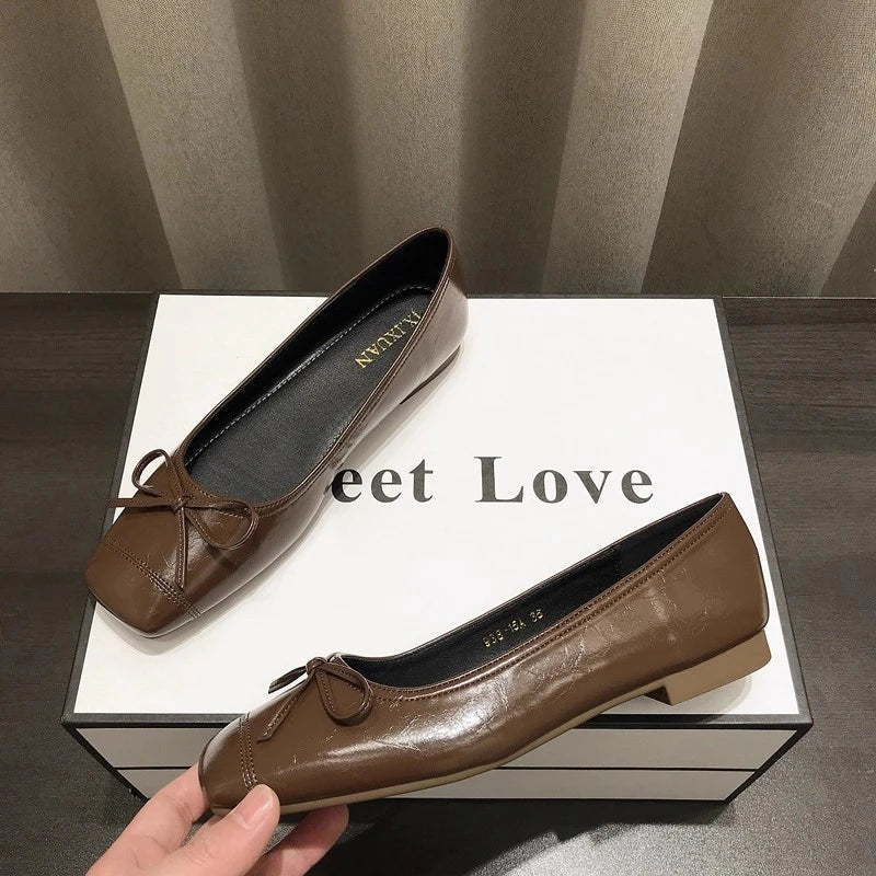 LBSFY -Bowtie Flat Shoes Women Ballerinas Square Toe Slip on Ballet Flats Lazy Loafers Moccasins Ladies Casual Comfort Shoes