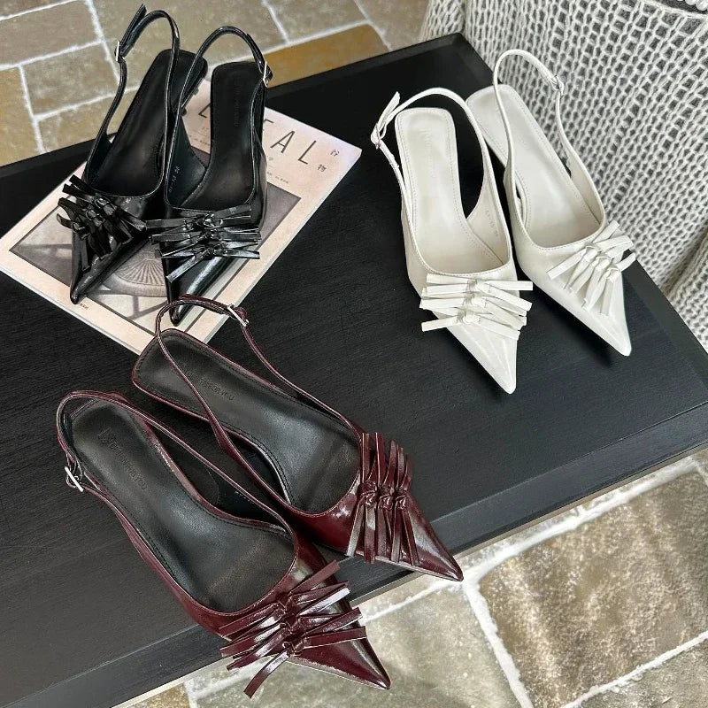 Lbsfy Bowknot Designer Kitten Heel Sandals Women Summer Elegant High Heels Female Shallow Pointed Toe Pumps Dress Shoes Women