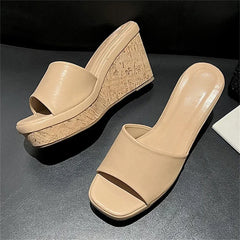 LBSFY -Summer Fashion Concise Square Toe Platform Wedge Heels Slippers Woman Female Sandals Slide Shoes Zapatos De Mujer