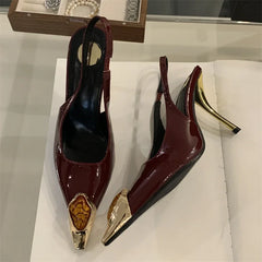 LBSFY -Spring Design Inlay Diamonds Woman Pumps Sexy Thin Low Heels Pointed Toe Elegant Slingbacks Prom Banquet Mules Shoes