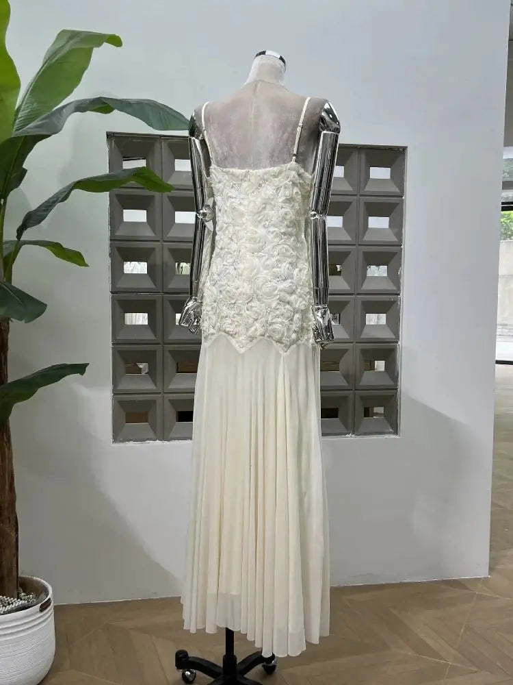 LBSFY -New Summer Edition Elegant 3D Floral Sling Long Dress Women Retro Backless Pleated Maxi Evening Party Chic Dresses Vestido
