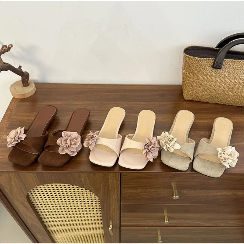 LBSFY -Women French Flowers Slippers Summer Slides Open Toe Flat Casual Shoes Leisure Sandal Female Vacation Beach Flip Flops