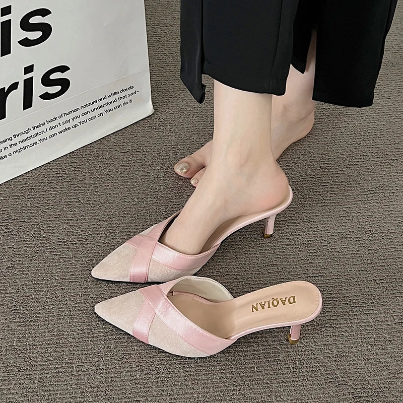 LBSFY  -  Designer Summer High Heel Women Mules Slipper Fashion Shallow Slip On Slides Ladies Elegant Pointed Toe Sandalias Shoes