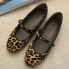 LBSFY -New Fashion Leopard Print Women Flats Mary Janes Shoes Designer Shallow Footwear Female Belt Buckle Casual Ladies Shoes