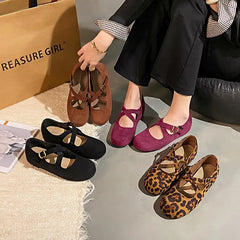 LBSFY -Retro Faux Suede Flat Internal Increase Women Dance Shoes 2025 Spring Autumn New French Casual Commuting Mary Jane Shoes Woman