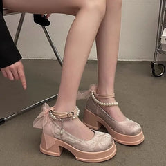 LBSFY -Woman Pumps Gothic Pink Kawaii Cute Japanese Style Lolita High Heels on Heeled Round Toe Mary Jane Shoes for Women Evening Offer