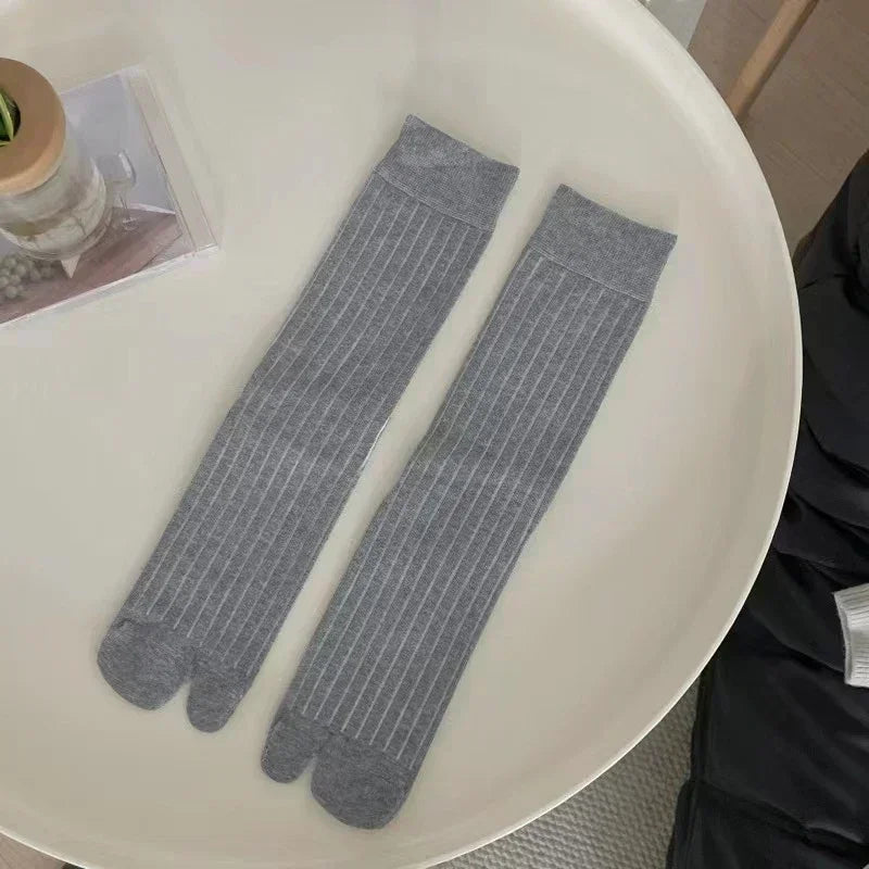Lbsfy 1/3pairs Cotton Two-Toed Thigh High Socks Women Girls Two Fingers Stockings Long Tube Split Toe Socks Black White Harajuku Sox