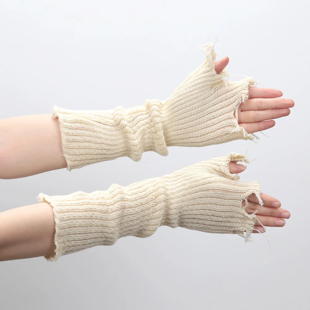 Lbsfy Gothic Anime Soft Gloves Autumn Winter JK Girls Mittens Oversleeve for Women Men Cool Tattered Style Cuff Fingerless Arm Warmers