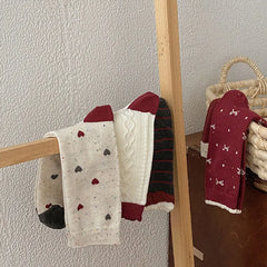 Lbsfy Women's Red Middle Tube Socks Cotton Striped Harajuku Kawaii Casual Socks Fashion Breathable Bowknot Gray Female Socks