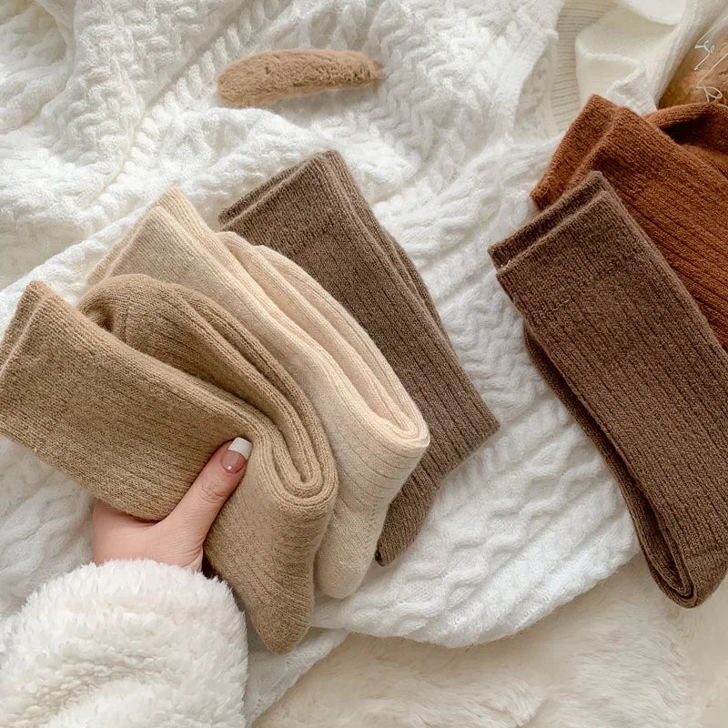 Lbsfy Cashmere Mid-calf Socks Women Korean Style Thickened Japanese Thermal Insulation Retro Wool Long Socks Autumn Winter
