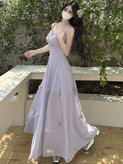 LBSFY -Summer Fairycon Korean Floral Long Womens Dresses New Fashion Slim Waist Spaghetti Strap Party Dress 2025 Holiday Vacation Robe