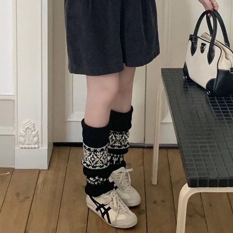 Lbsfy Women Vintage Knit Wool Leggings Covers Socks Korea Women Y2K Tulip Calf Socks Winter Thickened Leg Warmers Harajuku Leg Covers