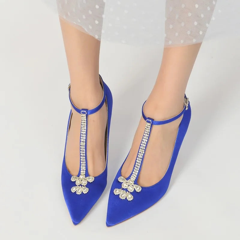 LBSFY  -  Diamond Chain Pointed Fashion Buckle High Heels 2024 Spring  Autumn New Sexy Wedding Bridesmaid Banquet Women's Shoes Size 43