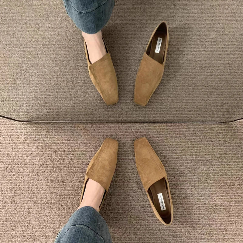 LBSFY -Flats Women Loafers Shoes Elegant Leather Square Toe Soft Shoes 2026 Trend New Brand Winter Walking Comfort Chaussures Femme