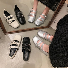 LBSFY -Designer Spring Women Mary Jane Shoes Fashion Square Toe Ladies Comfort Soft Sole Flats Women's Belt buckle Ballerinas Shoes
