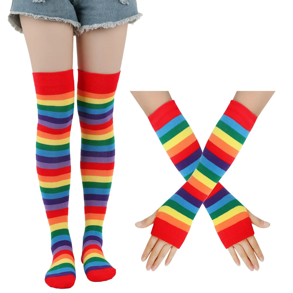 Lbsfy 2Pair/Set Women Gothic Punk Over Knee Long Stripe Socks Girl Arm Sleeve Gloves Thigh High  Hosiery Sweet Cute Christmas Gift