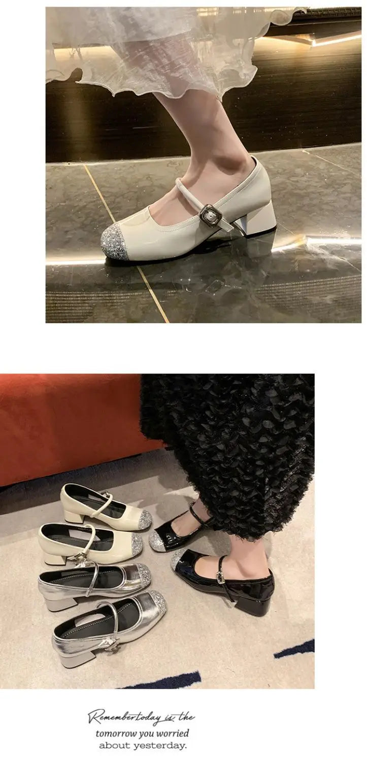 LBSFY -Women's Mary Jane Shoes Leather Summer Dresses French Style Wear-resistant Round Toe Mid Heel Ladies Design Single Lolita Shoes