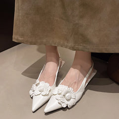 LBSFY -New Style Luxury Women's Mule Shoes Summer Fashion High Heel Flower Sexy Pointed Ladies Casual Outdoor Shoes Sweet White Sandals