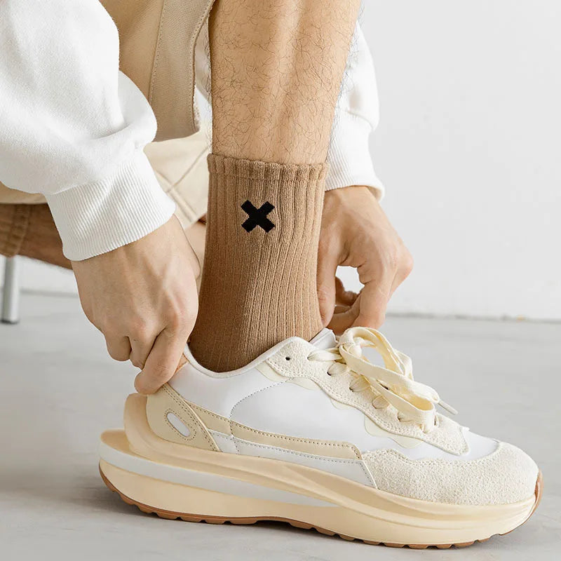 Lbsfy Spring Autumn Winter Men's Sports Mid-tube Short Crew Socks Cotton X Letter Embroidery Long Socks Casual Socks White Black Sox