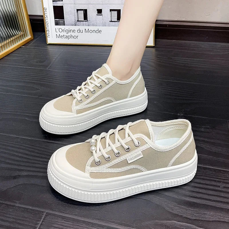 LBSFY  -  Fashion Casual New Designer Canvas Shoes for Women Spring Autumn White Women's Vulcanize Shoes Solid Color Sneakers Ladies