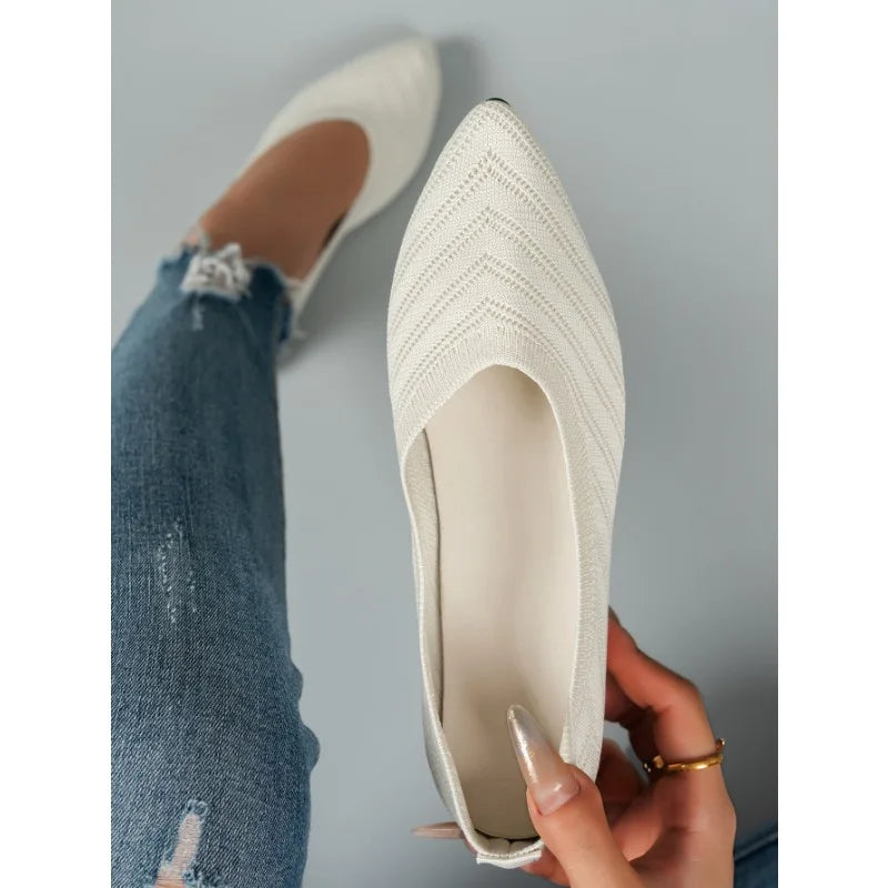 LBSFY -Women's Pointed Toe Flat Shoes Solid Color Knitted Slip on Shoes Casual Breathable Ballet Flats Women Loafers Shoes