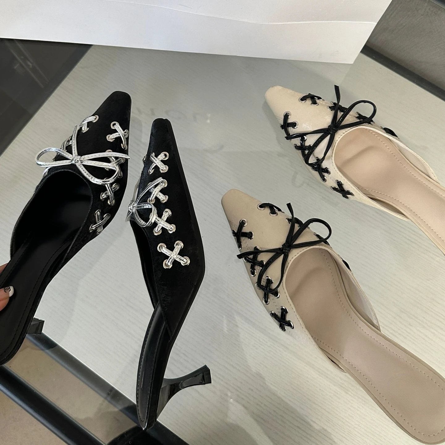 LBSFY  -  Pointed Toe Mueller Slippers Women Fashion High Heels Designer Elegant Slingback Sandals Women Pumps Low Heel Bow Sandals Female