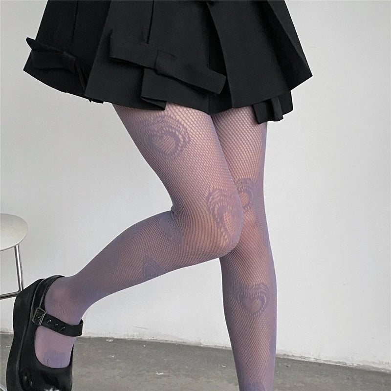 Lbsfy 6 Colors Women's Tights Summer Sexy Hollow Out Fishnet Pantyhose Vintage Heart Mesh Ladies Party Nightclub Legging Stockings