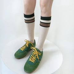Lbsfy Korean Striped Calf Socks Cotton Colorblocked Knee Socks High Breathable Sport Cycling Mid-calf Socks Japanese JK Accessories