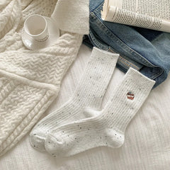 Lbsfy 2 Pairs Wool Women Socks Style Trendy Embroidery Socks Cartoon Long Style Simple Kawaii Cute Socks Dogs Breathable Comfy