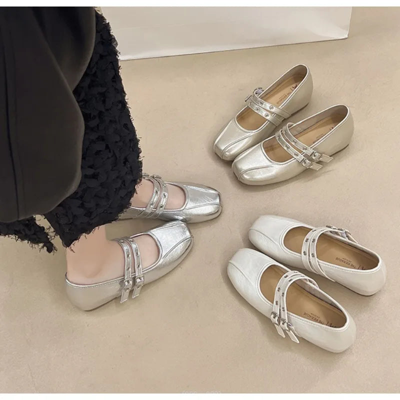 LBSFY -Designer's Minimalist Internal Increase Mary Jane Shoes Women's Belt Buckle Ballet Shoes 2025 Elegant Woman Flat Dress Shoes