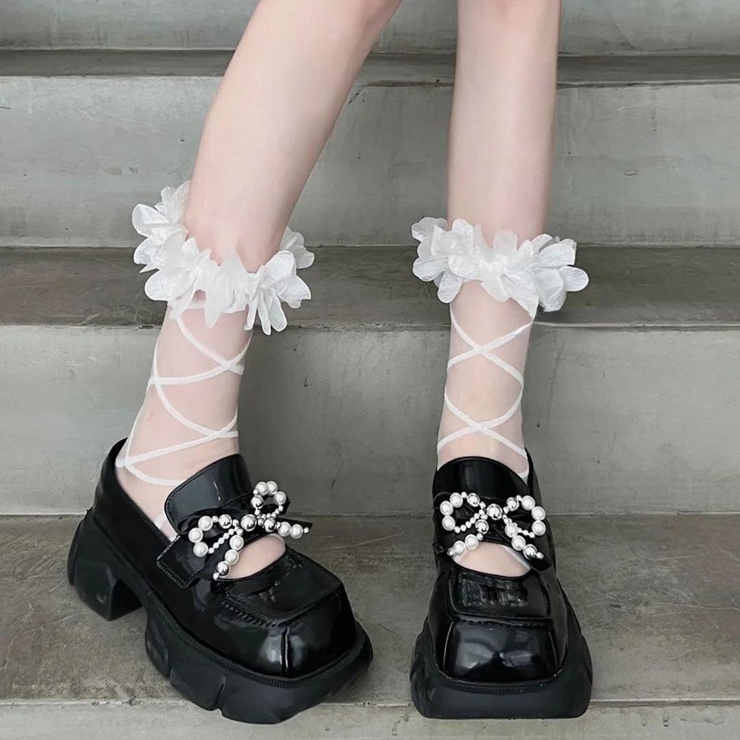 Lbsfy Women's Socks Spring Summer Mid-tube Thin Japanese Lolita Lace Stockings Sweet Cute Breathable Jk Kawaii Comfortable Socks