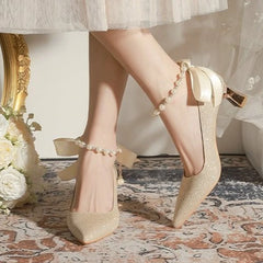 LBSFY  -  Women Sexy High Heels Shoes Beaded Pointed Toe Shallow Crystal Sandals 2024 Pumps Dress Shoes New Elegant Wedding Mujer Shoes
