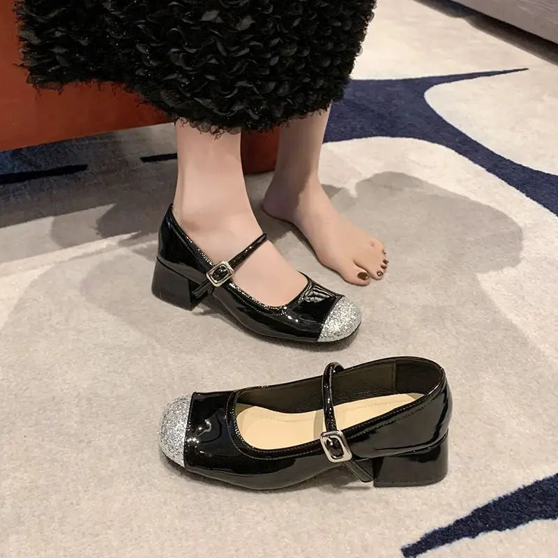 LBSFY -Women's Mary Jane Shoes Leather Summer Dresses French Style Wear-resistant Round Toe Mid Heel Ladies Design Single Lolita Shoes