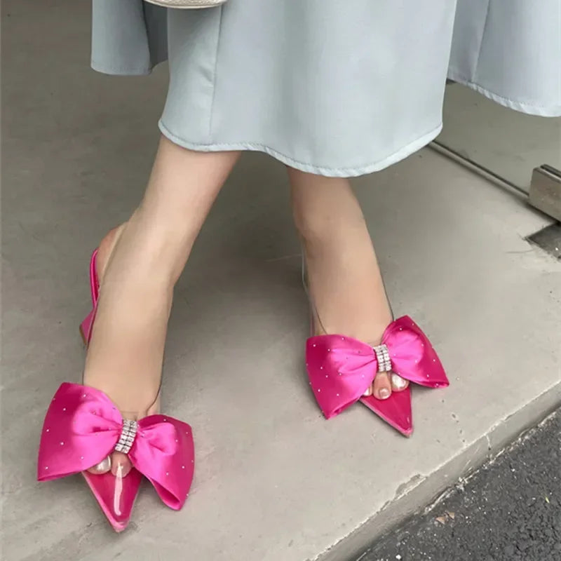 LBSFY  -  Pointed Toe Women Pumps PVC Transparent High Heels Sandals Summer 2024 Wedding Banquet Fashion Butterfly-knot Female Mules Shoes