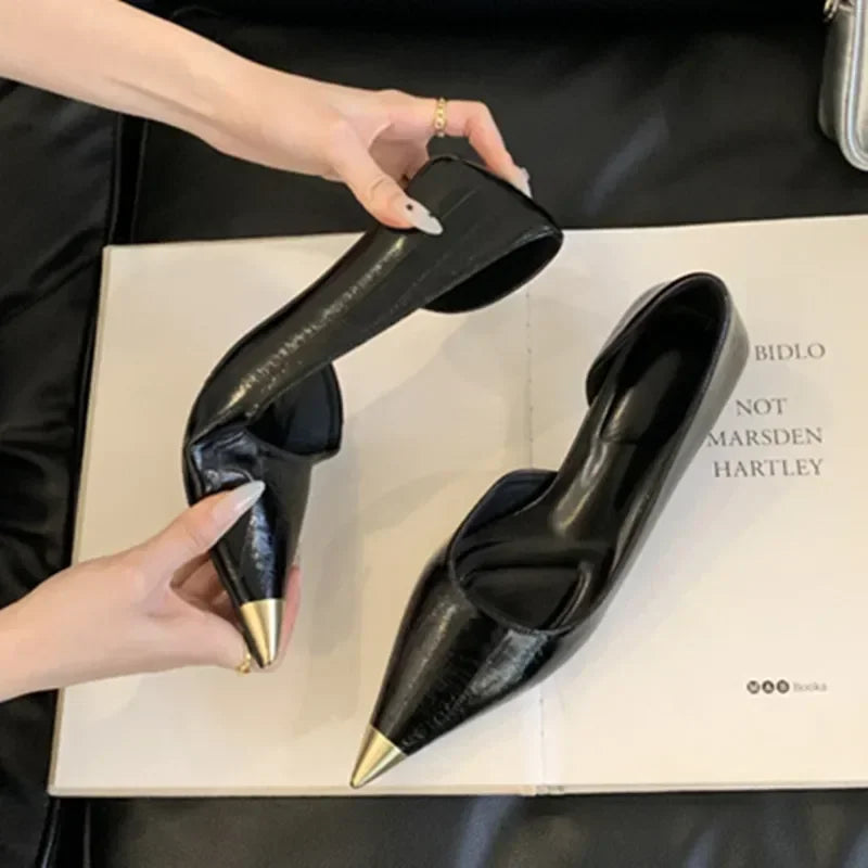 Lbsfy Elegant Pointed Toe Low Small Heel Women Pumps Sexy Soft Patent Leather Heels Spring Mules Shoes for Women Fashion Office Shoes