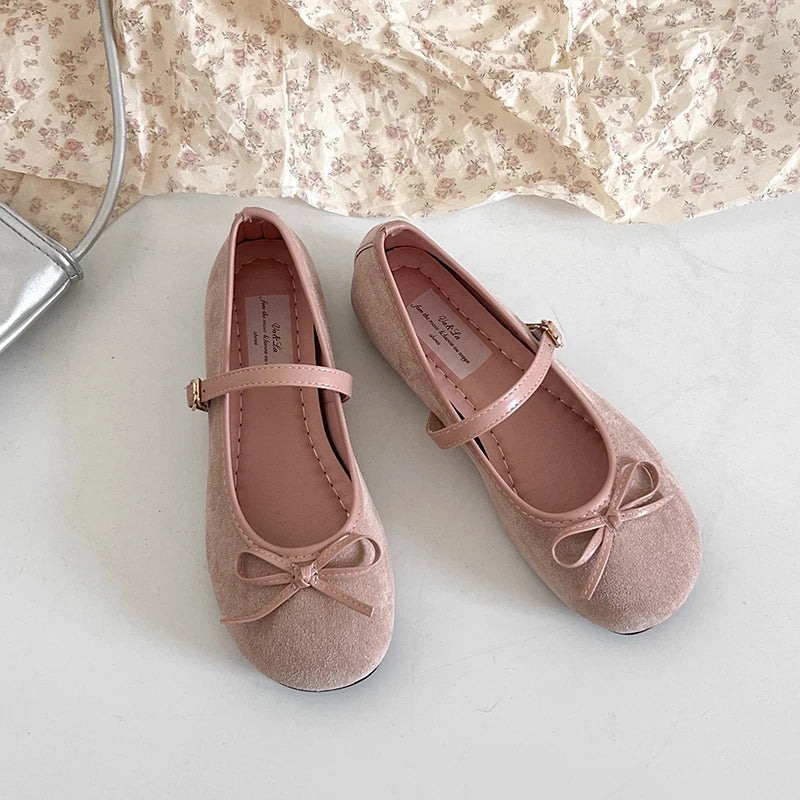 LBSFY -Elegant Bowknot Ballerina Women's Flat Round Toe Comfort Slip-On Ladies Loafers Leather Single Mules Shoes