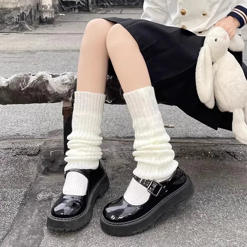 Lbsfy 40-70cm Length Wool Knitted Leg Warmers White Black Lolita Foot Cover Legging Winter Crochet Boot Cuffs Stockings Long Socks
