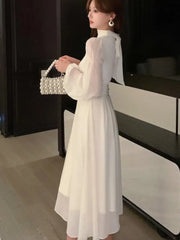 LBSFY -Elegant Long Sleeve Evening Dresses for Women Autumn Slim Lace Up A-Line Party Prom White Dress Autumn French Female Clothes New