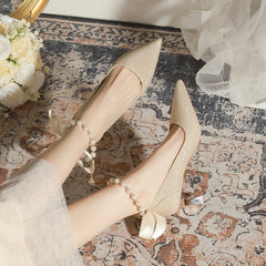 LBSFY  -  Women Sexy High Heels Shoes Beaded Pointed Toe Shallow Crystal Sandals 2024 Pumps Dress Shoes New Elegant Wedding Mujer Shoes