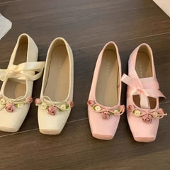 LBSFY -Women Flats Bow Marie Janes Shoes Elegant Wedding Shoes Lolita Dress Square Toe Shoes Designer Walking Shoes Female Zapatos