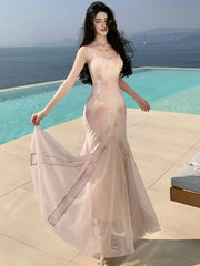 LBSFY -Elegant Print Long Dresses for Women Sexy Spaghetti Strap Bodycon Birthday Party Mermaid Dress Summer Slim Waist Vestidos Robe