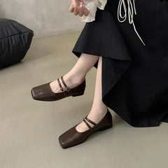 LBSFY -New Square Toe Comfortable Casual and Versatile Spring and Summer Flat Shoes Elegant and Fashionable Retro Women's Shoes