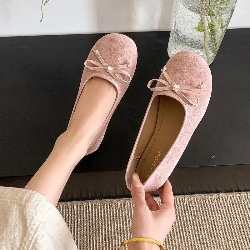 LBSFY -Spring 2025 Women's Flat Bottom Slip-On Shoes with Butterfly Knot round Head Bean Style Korean Fashion Low Cut Casual Shoes