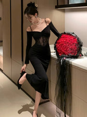 LBSFY -French Sexy Bodycon Knitted Mermaid Dresses Women Hollow Out Spaghetti Strap Corset Slim Waist Evening Party Dress Prom Vestidos