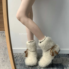 LBSFY  -  Winter White Warm Plush Women Snow Boots Fashion Slip On Short Botas Casual Outdoor Flats Cotton Shoes