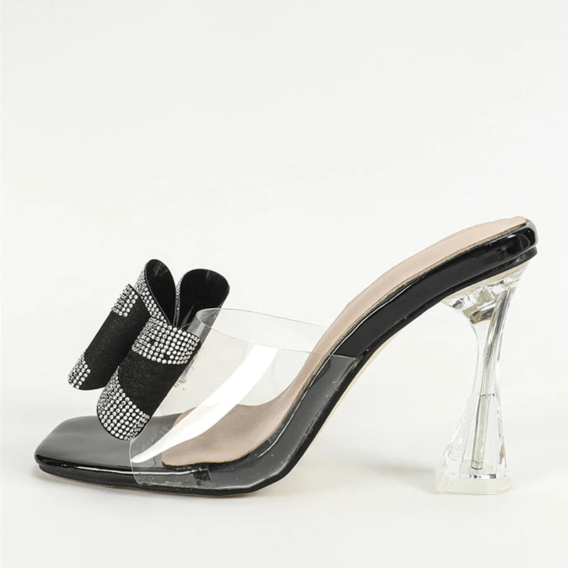LBSFY  -Summer Transparent Perspex High Heels Slippers Sexy Street Woman Square Toe Dress Shoes Crystal Bowknot Designer Sandals