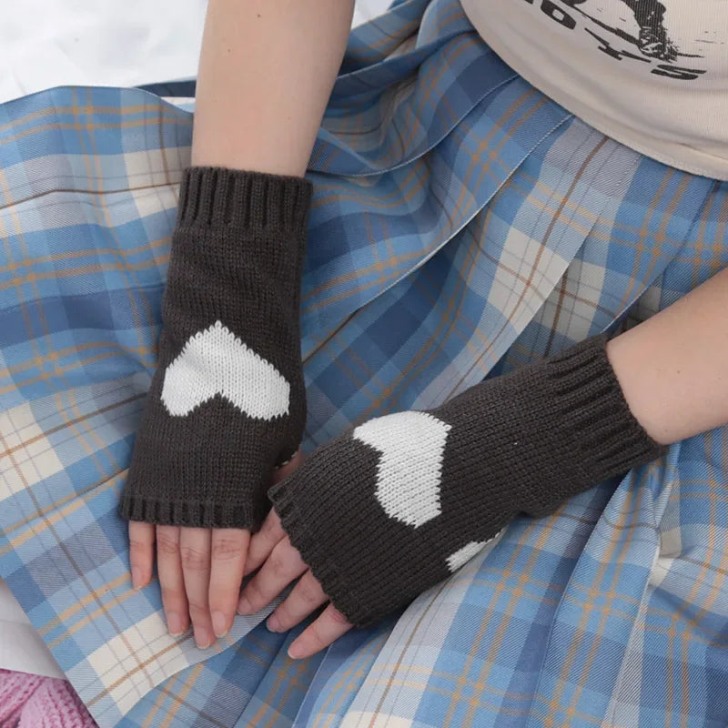 Lbsfy Knitted Half Finger Gloves Women's Warm Soft Winter Mittens for Girl Guantes Y2K Sleeve Girls Lolita Goth Fingerless Gloves