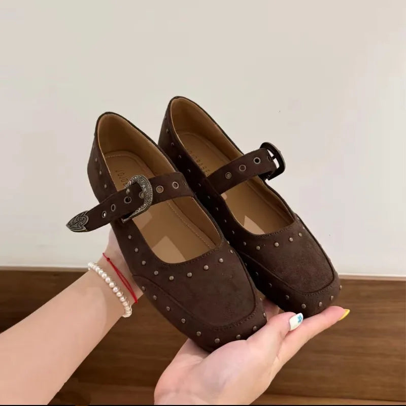 LBSFY -New Women's Shoes Suede Flats Loafers Women Marie Jane Shoes Square Toe Ballet Dance Shoes Fashion Luxury Dress Zapatos De Mujer